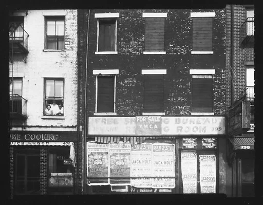 [Apartment Buildings with Ground Floor Posters, West Street, New York City]