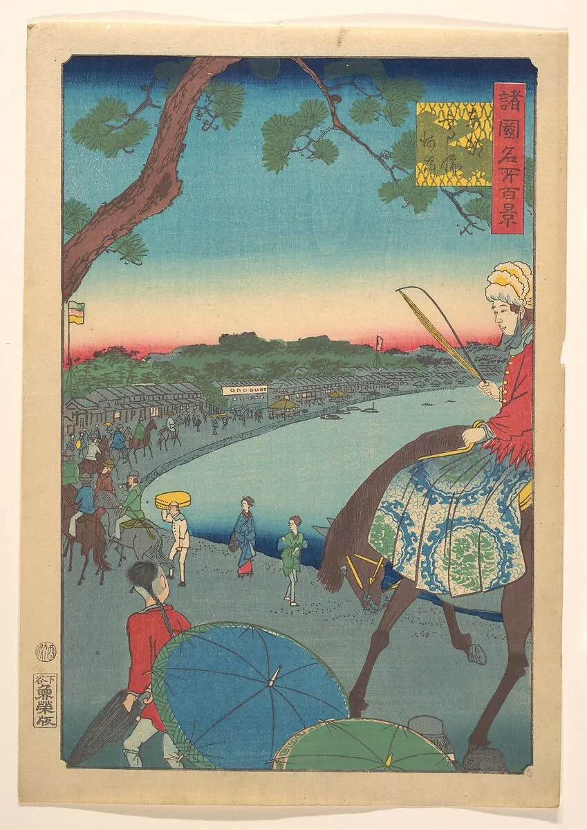 Tōtō Takanawa Kaigen|Foreigners Riding Along the Coast at Takanawa in the Eastern Capital — Utagawa Hiroshige II