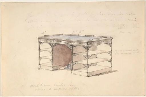 Design for a desk with shelves and a gallery