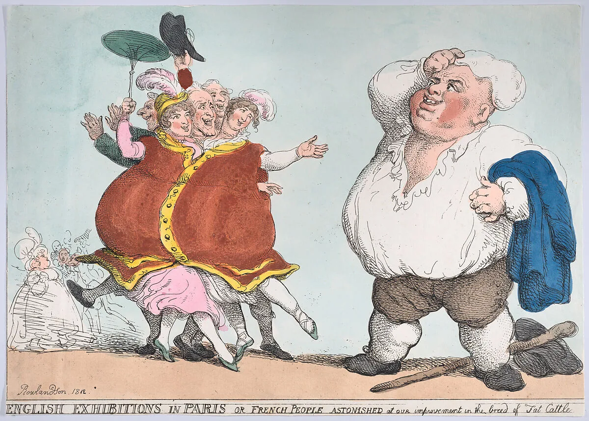 English Exhibitions in Paris or French People Astonished at Our Improvement in the Breed of Fat Cattle — Thomas Rowlandson