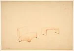 Paltrona e tavolo [Perspective of lounge chair and a U-shape table]