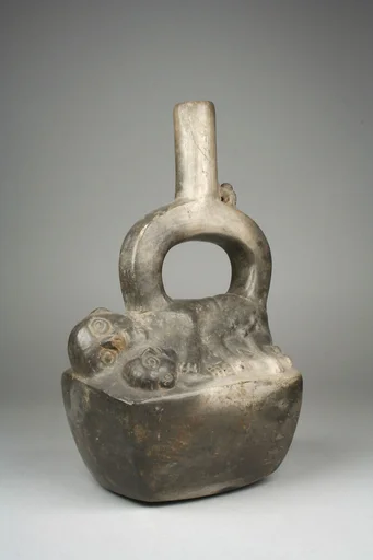 Stirrup Spout Bottle with Figures