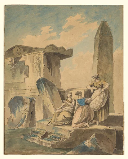Three Young Girls by Ruins