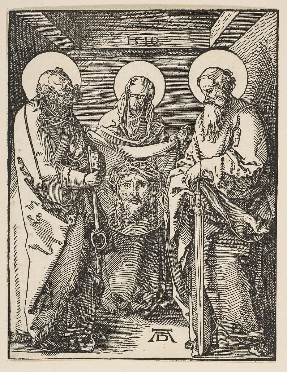 Saint Veronica between Saints Peter and Paul, from "The Small Passion" — Albrecht Dürer