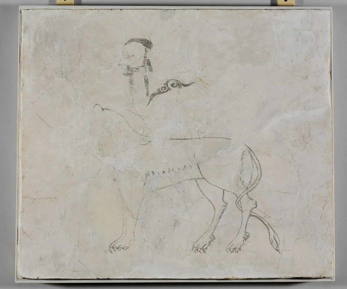 Panel with Sketches of a Man, a Lion and an Arabesque — Unknown