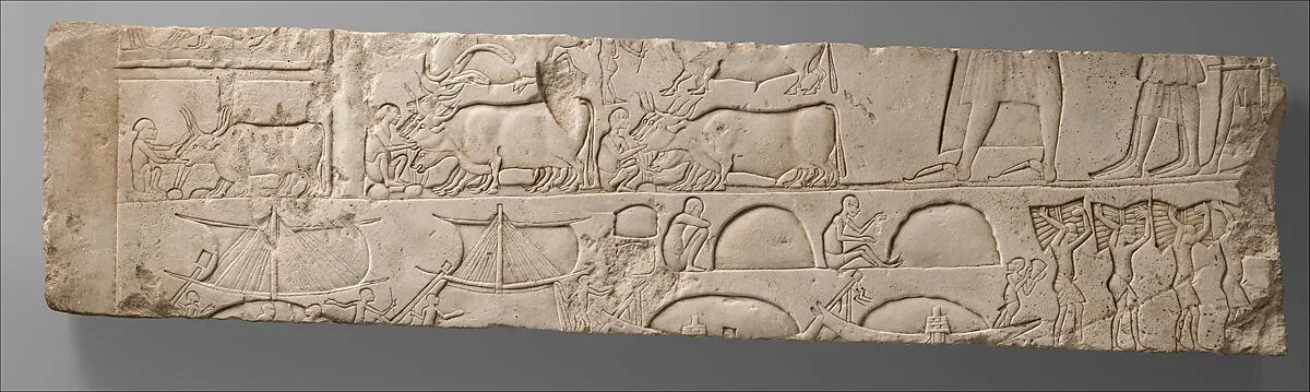 Relief Depicting Meryneith Inspecting His Stables and Ships Unloading Merchandise, from his tomb at Saqqara — Unknown
