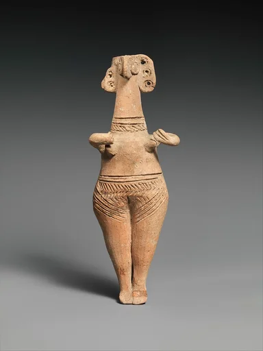 Terracotta statuette of woman with bird face