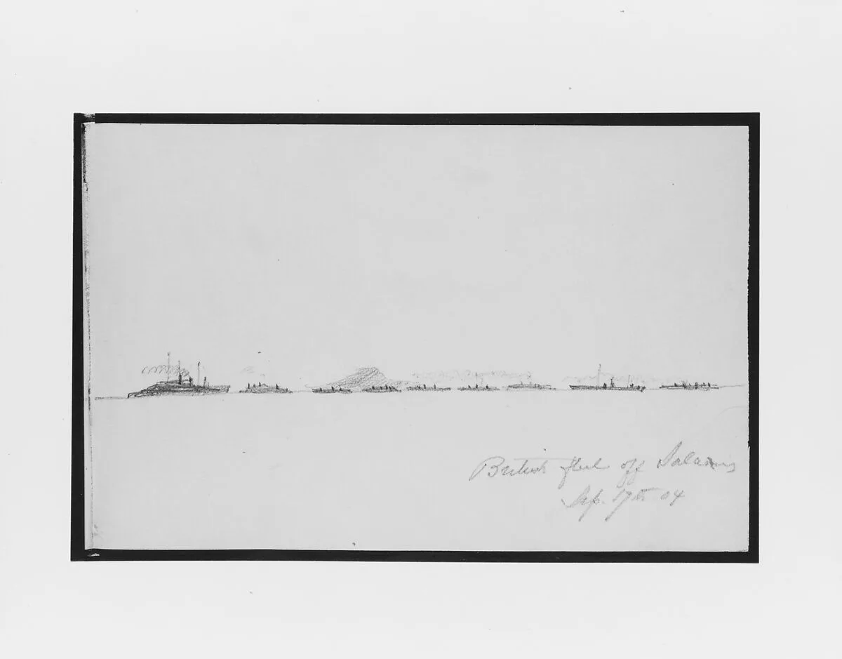 British Fleet off Salamis (from Sketchbook) — Mary Newbold Sargent