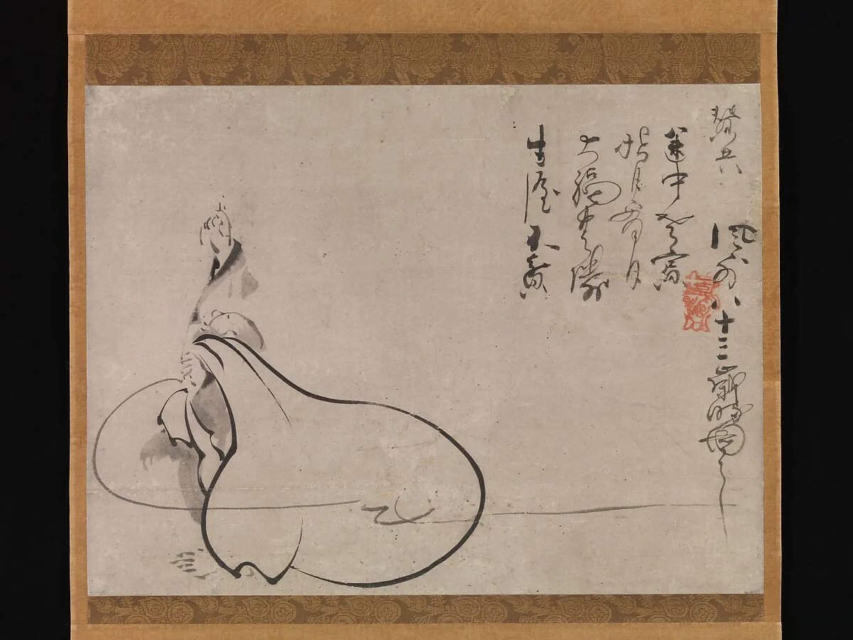 風外慧薫筆 指月布袋図|Hotei Pointing at the Moon — Fūgai Ekun
