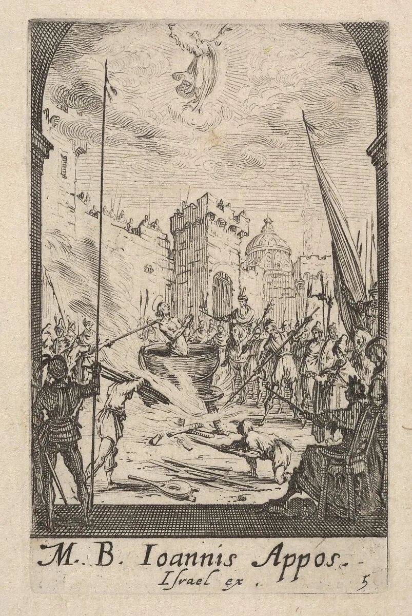 Martyrdom of Saint John the Evangelist, from the series 'The little apostles' (Les petits apôtres) — Jacques Callot|Israël Henriet