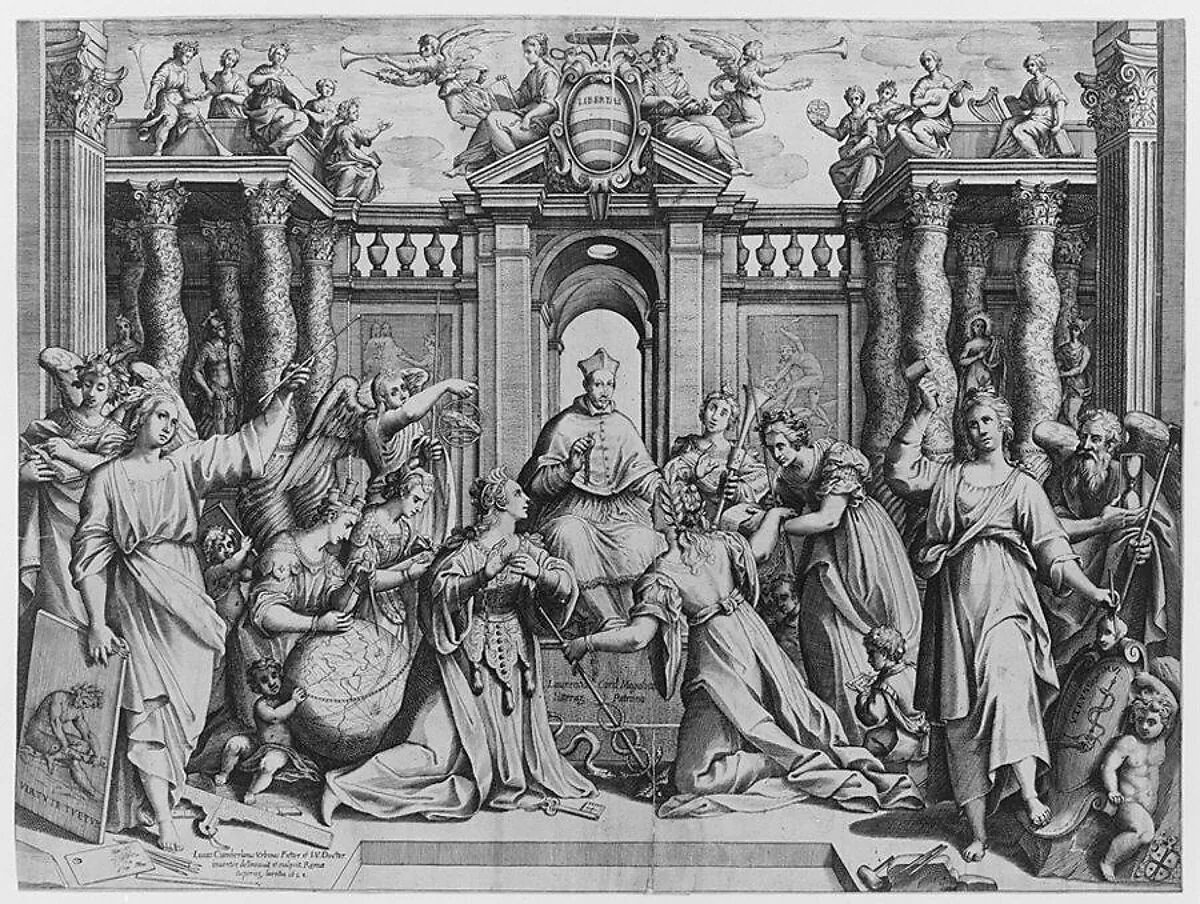 Cardinal Lorenzo Magalotti receiving homage of arts and sciences — Luca Ciamberlano