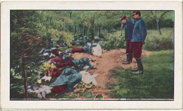 Card No. 190, Germans Surprise French in Forest and Annihilate an Entire Regiment, from the World War I Scenes series (T121) issued by Sweet Caporal Cigarettes — American Tobacco Company|Underwood & Underwood