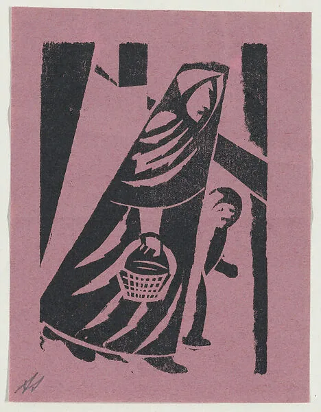 'The prisoners lunch', a woman holding a basket walking with a child, from the folio '13 Grabados' — David Alfaro Siqueiros