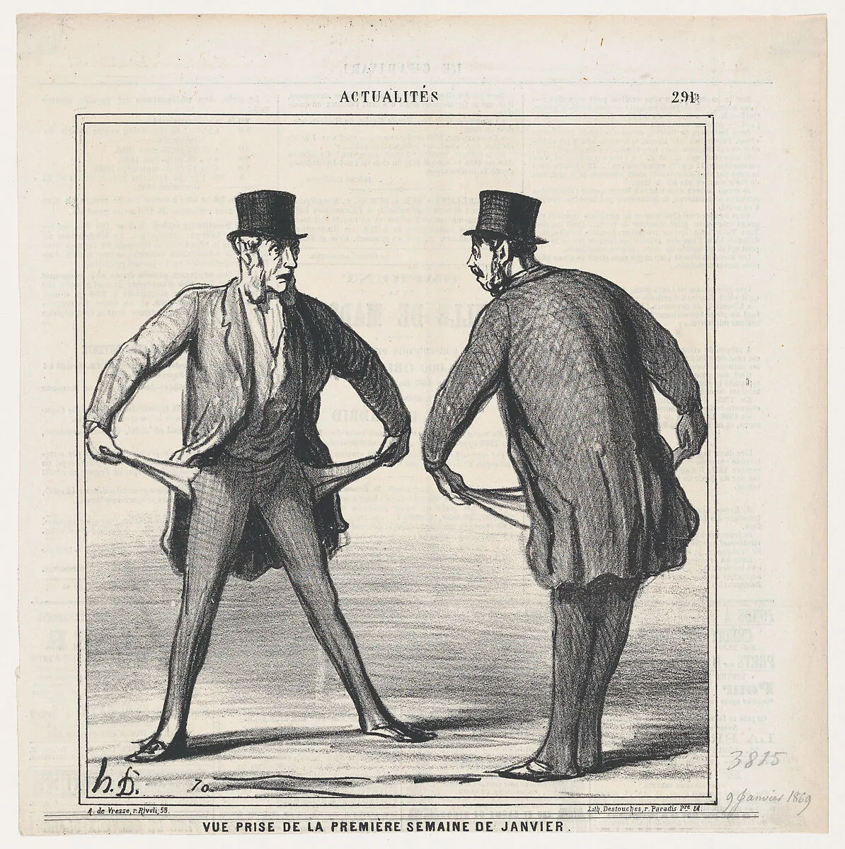 View from the first week in January, from 'News of the day,' published in Le Charivari, January 9, 1869 — Arnaud de Vresse|Honoré Daumier|Destouches