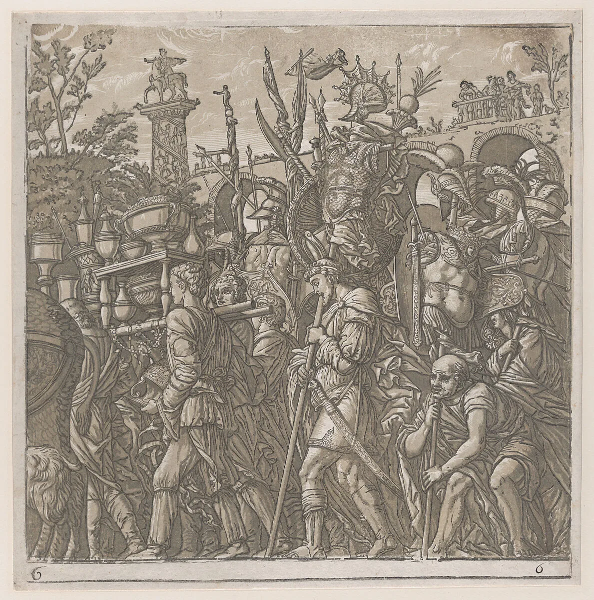 Sheet 6: Men Carrying Trophies, from "The Triumph of Julius Caesar" — Andrea Andreani|Andrea Mantegna|Bernardo Malpizzi