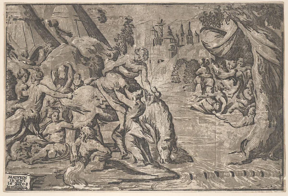 The escape of Cloelia — Niccolò Vicentino|Maturino da Firenze|Andrea Andreani