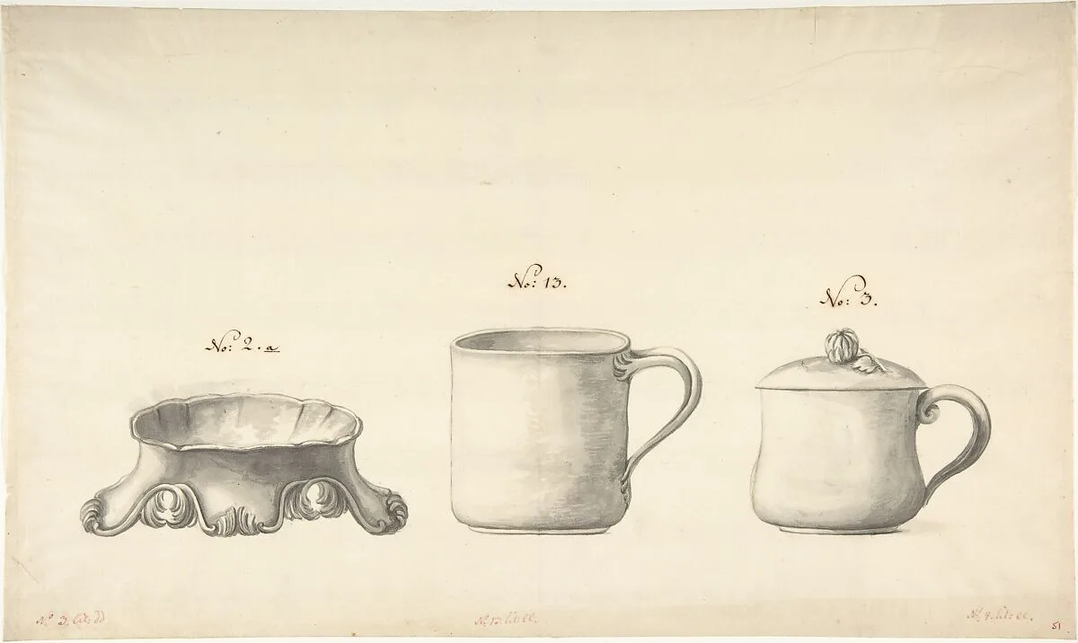 Design for a Salt Celler and Two Cups — Anonymous, French, 18th century