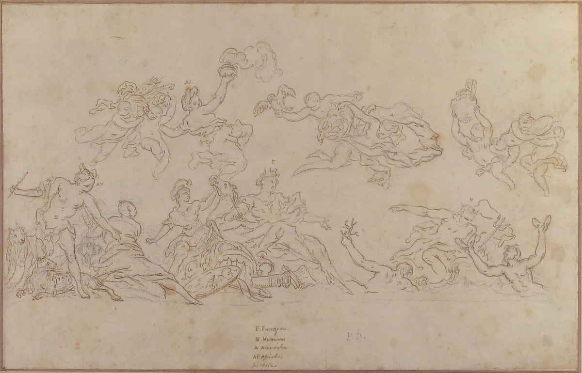 Design for a Ceiling Decoration with Neptune and Allegories of the Four Continents — Pietro Dandini
