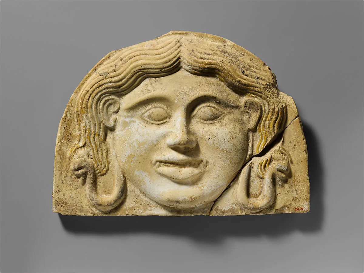 Terracotta gorgoneion antefix (roof tile) — Unknown