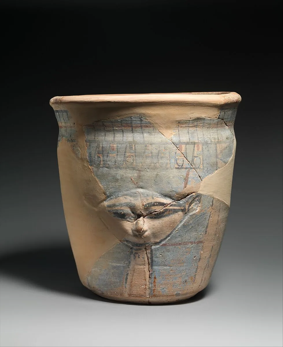 Upper Portion of a Blue-painted Hathor Jar — Unknown