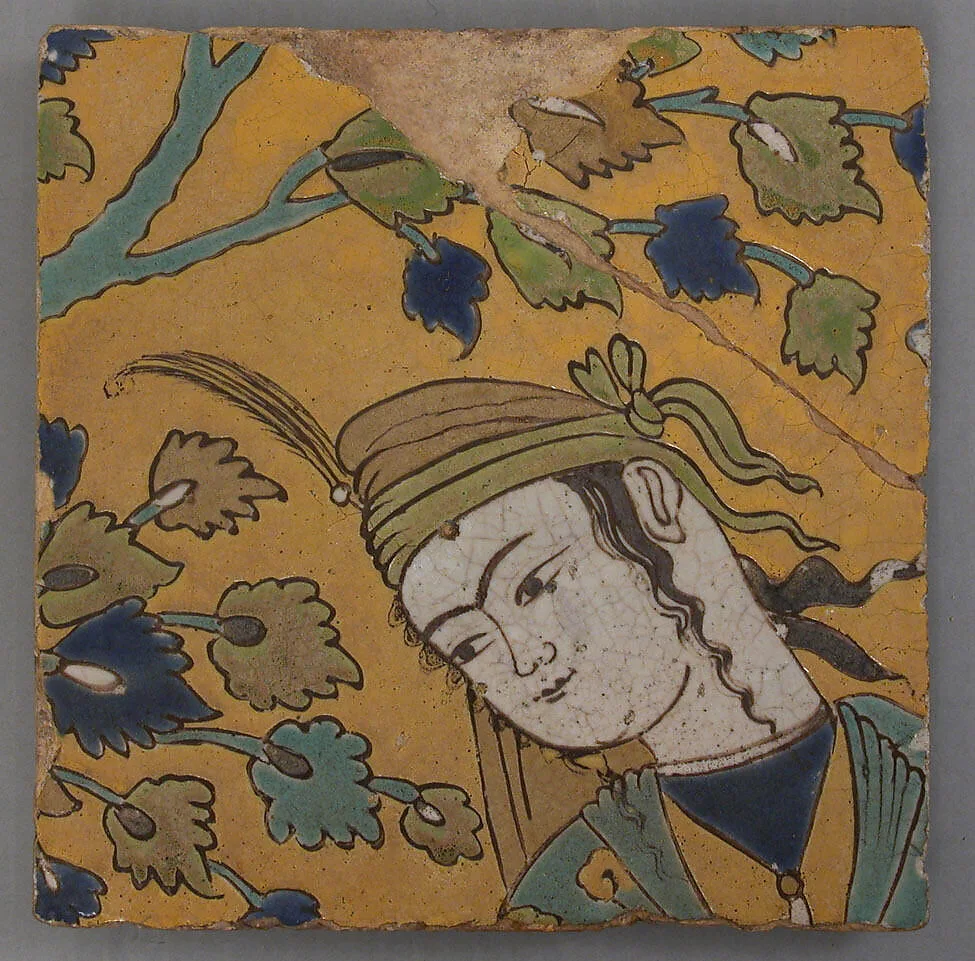 Tile Fragment of a Garden Scene Panel — Unknown