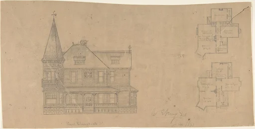 Design for a House, Front Elevation and Plans