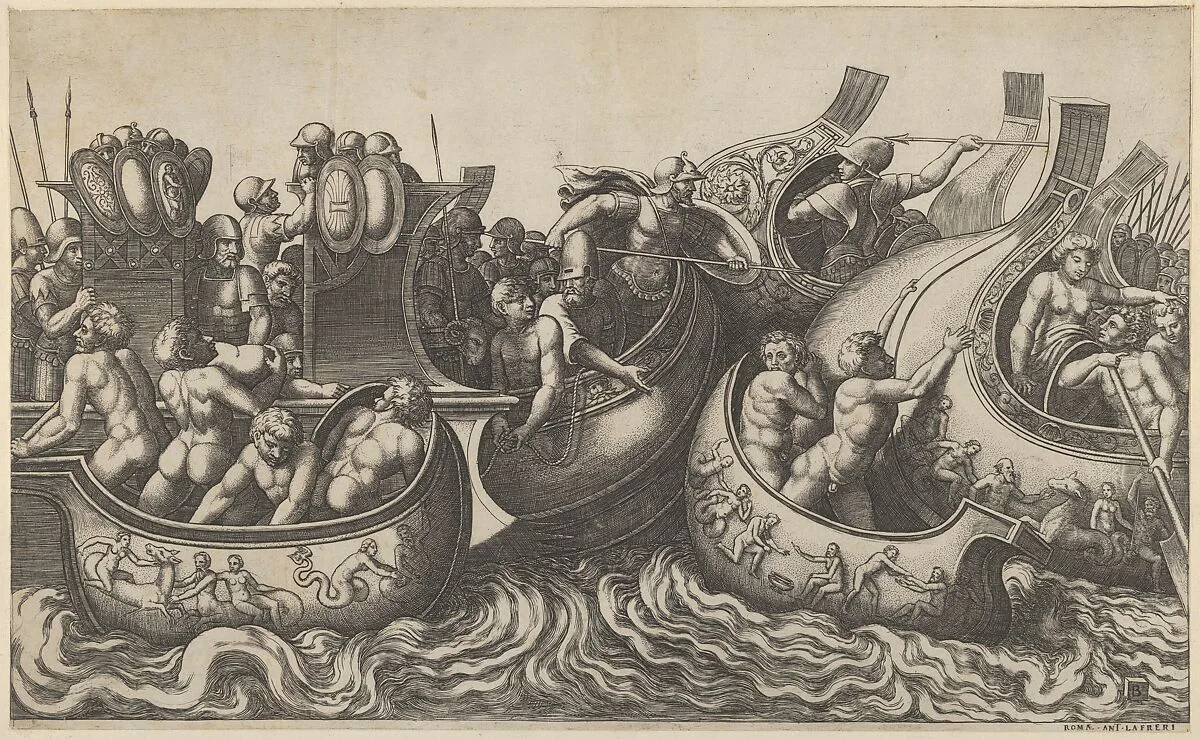 Speculum Romanae Magnificentiae: Naval Battle — Giulio Romano|Antonio Lafreri|Master of the Die