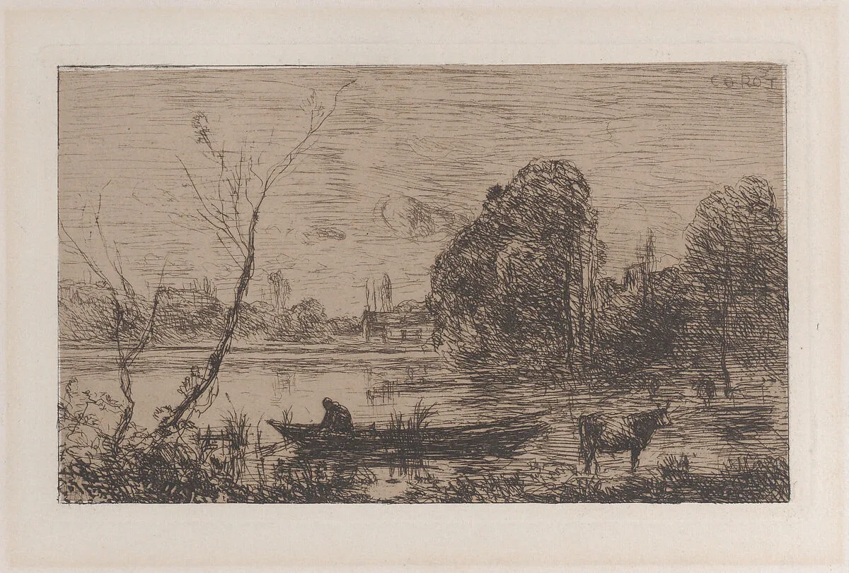 Ville d'Avray: Boatman on a Pond (Evening Effect) — Camille Corot