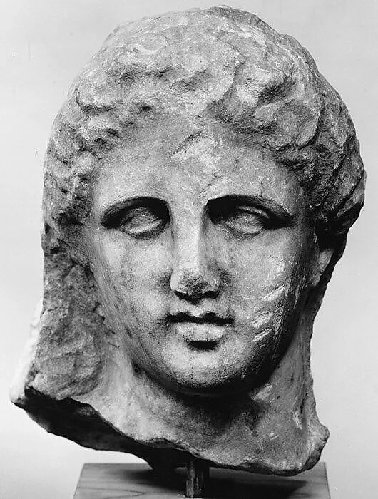 Marble head of a woman from a grave marker — Unknown