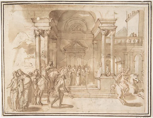 Unidentified Subject: Figures before a Palace or Temple