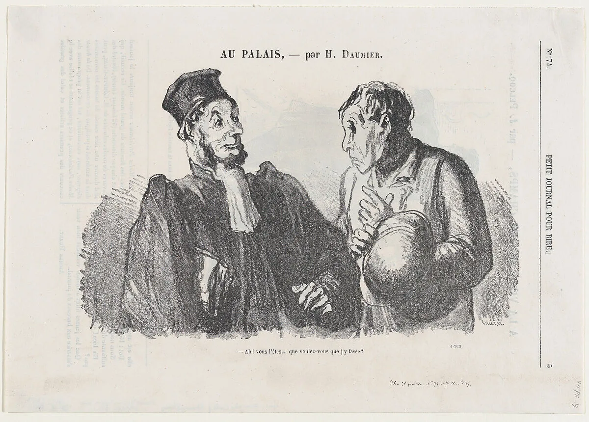 Oh, you are.... (guilty) and what do you want me to do about it?, from 'At the court of justice,' published in Le Petit Journal pour Rire, March 3, 1866 — Honoré Daumier