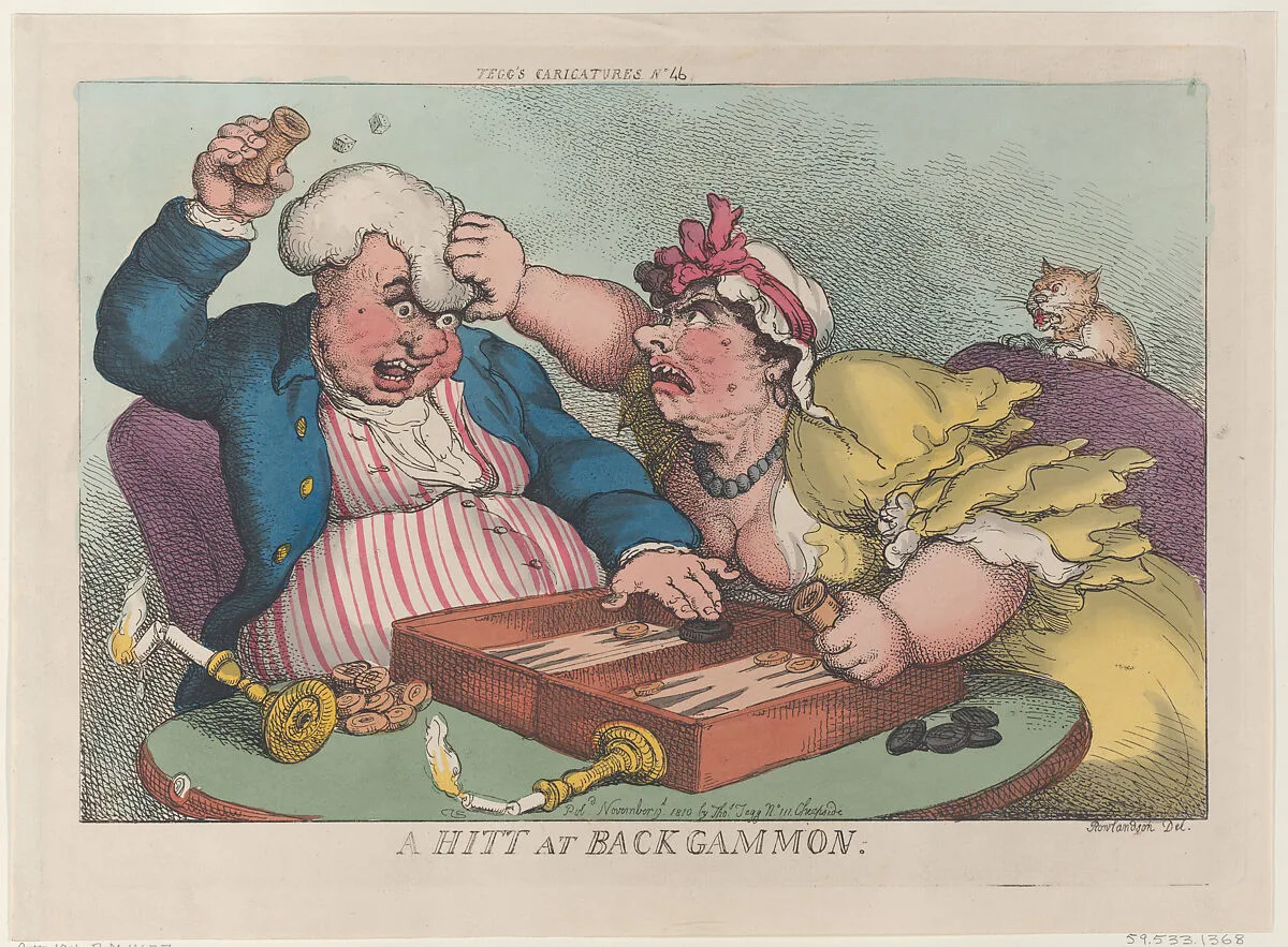 A Hitt at Backgammon — Thomas Rowlandson