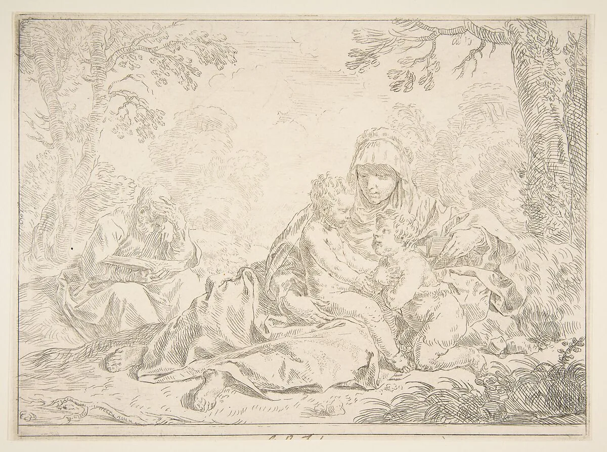 Holy Family with Saint John the Baptist — Simone Cantarini