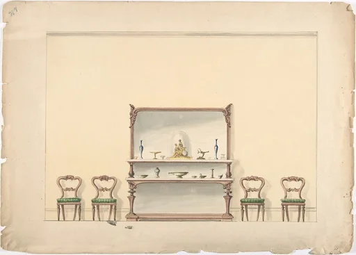 Design for a Mirrored, Marble-topped Sideboard and Four Chairs