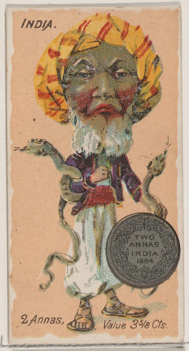 Caricatured Indian, 2 Annas, from the series Coins of All Nations (N72, variation 2) for Duke brand cigarettes — W. Duke, Sons & Co.