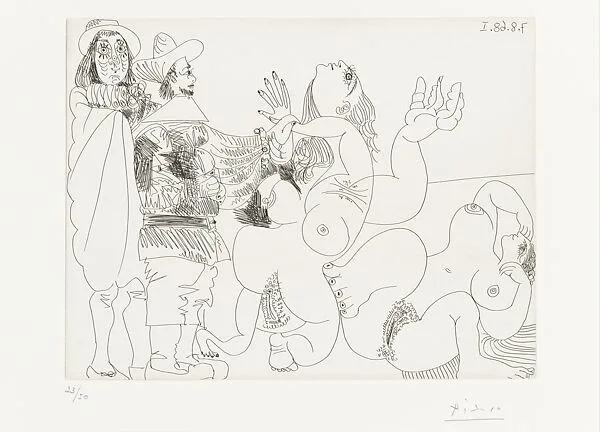 Young Nobleman with a Reiter and Two Female Nudes, from 347 Suite — Pablo Picasso|Aldo and Piero Crommelynck|Galerie Louise Leiris