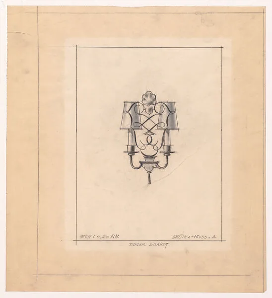 Elevation of a Double Wall Sconce with Decorative Wrought-Iron Work (No.15035.A) — Edgar Brandt