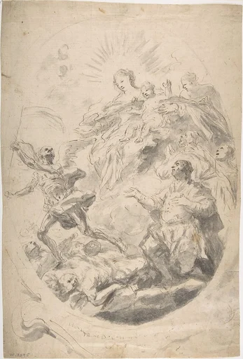The Virgin and Child Intervening for Victims of the Plague (recto); Seated Female Figure (verso)