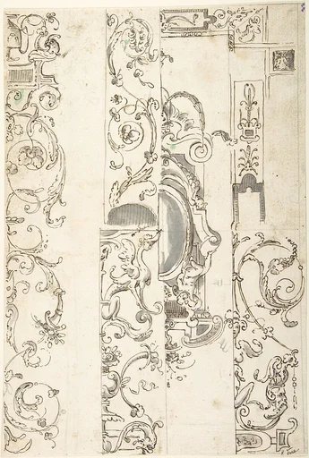 Sheet with Various Studies of Candelabra Grotesques, Foliage and a Cartouche