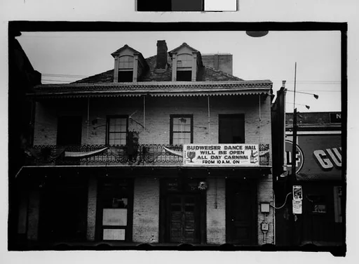 [Brick Building with Dancehall Sign on Cast-Iron Balcony, New Orleans, Louisiana]
