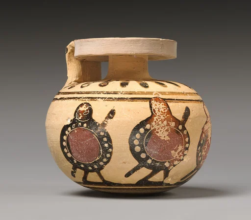 Aryballos with four warriors