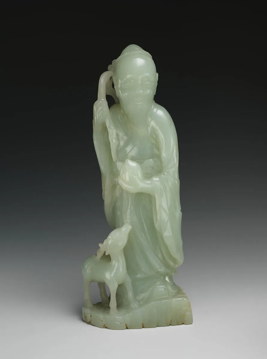 清 玉雕壽老瑞鹿|God of Longevity (Shoulao) and a deer — Unknown