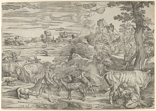 Landscape with a milkmaid at right and a boy at left
