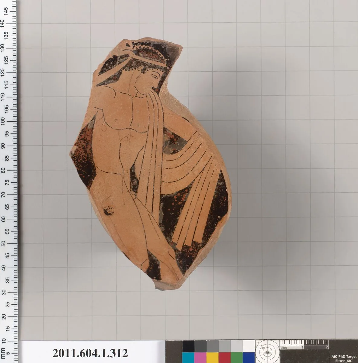 Terracotta fragment of a kylix (drinking cup) — Pistoxenos Painter