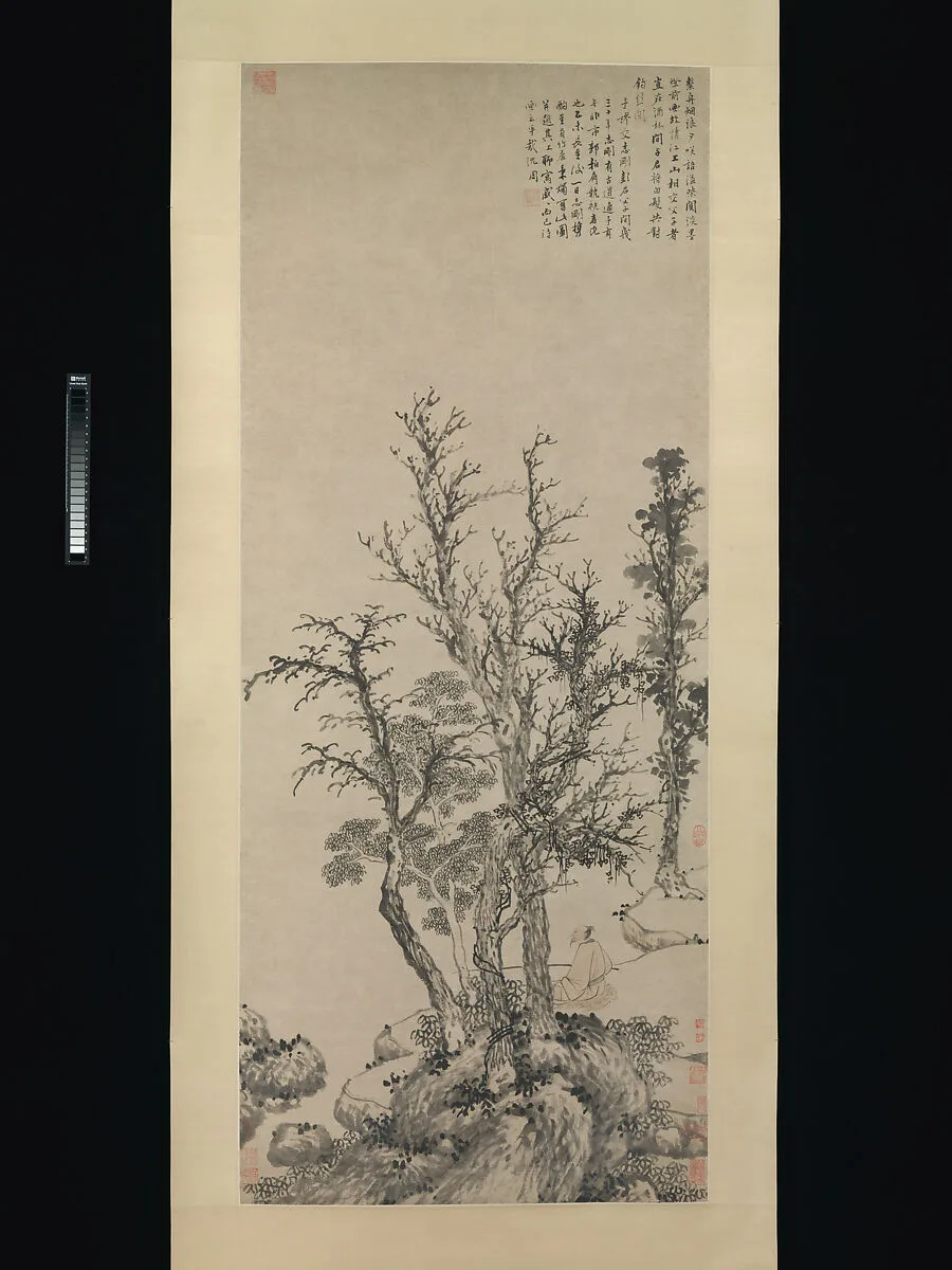 明 沈周 秋林閒釣圖 軸|Silent fisherman in an autumn wood — Shen Zhou