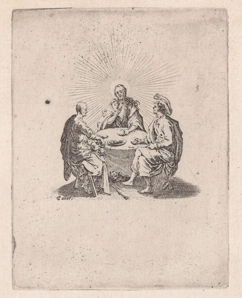 Le Souper d'Emmaüs appelé aussi Les Disciples d'Emmaüs (The Supper at Emmaus, also called the Disciples of Emmaus), from Les Quatre Banquets (The Four Feasts) — Jacques Callot