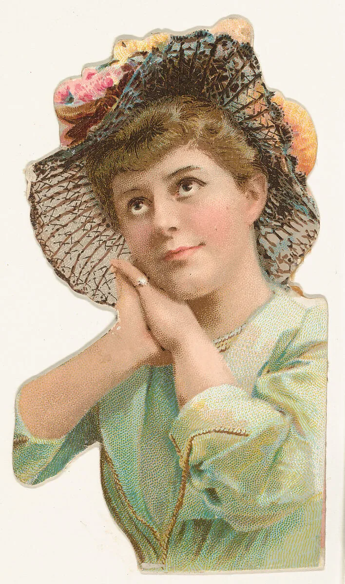 Actress holding hands beneath chin, from Stars of the Stage, Fourth Series (N132) issued by Duke Sons & Co. to promote Honest Long Cut Tobacco — American Tobacco Company|W. Duke, Sons & Co.