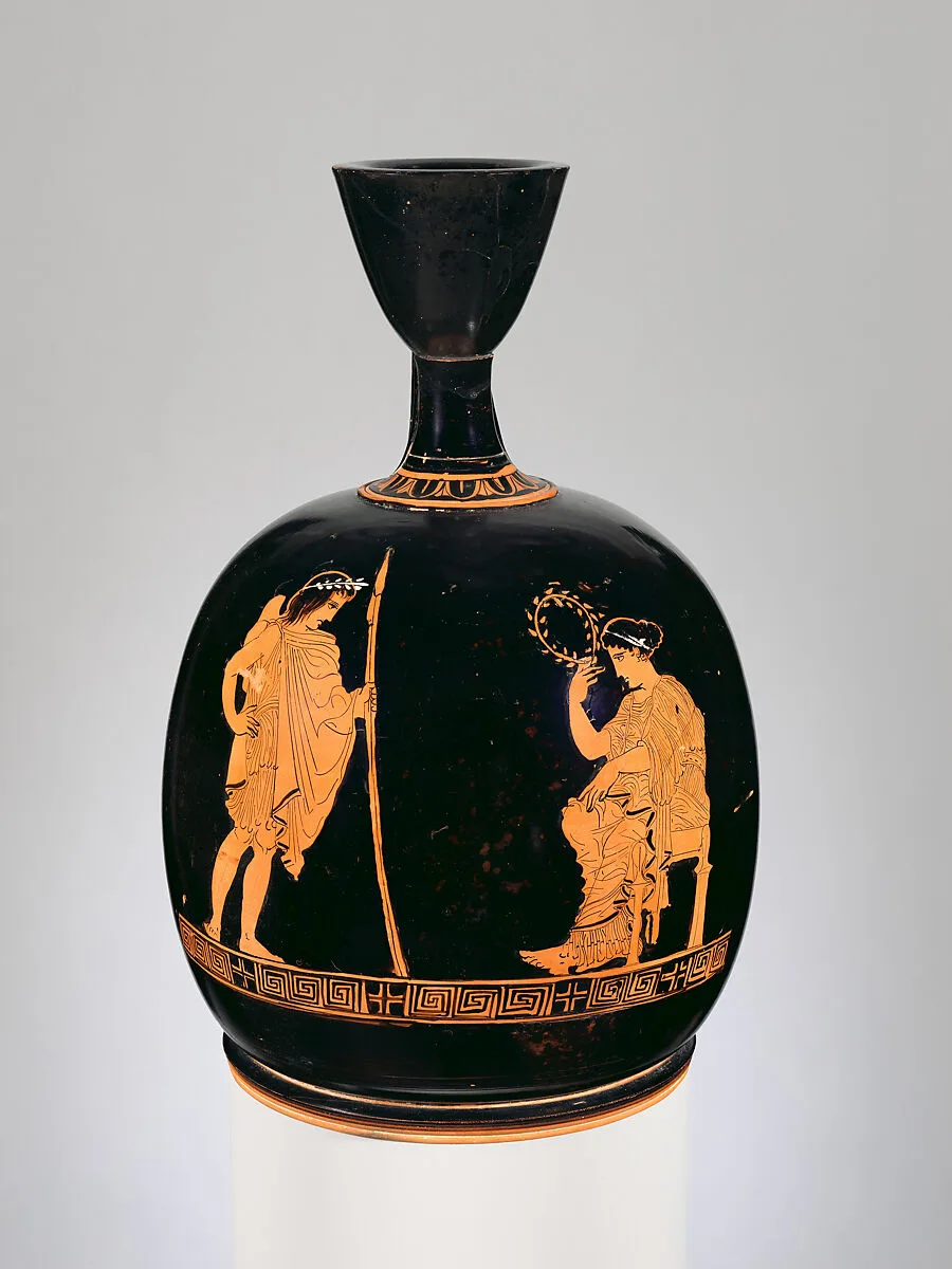 Terracotta squat lekythos (oil flask) — Washing Painter