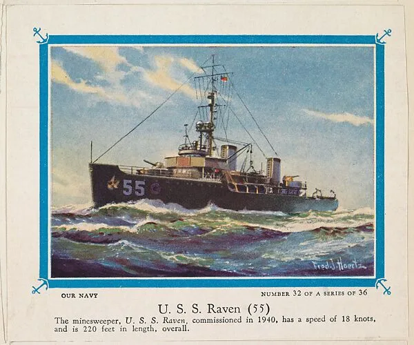 No. 32, U. S. S. Raven, collector card from the Our Navy series (D62), issued by the Kelley Baking Company — Kelley Baking Company