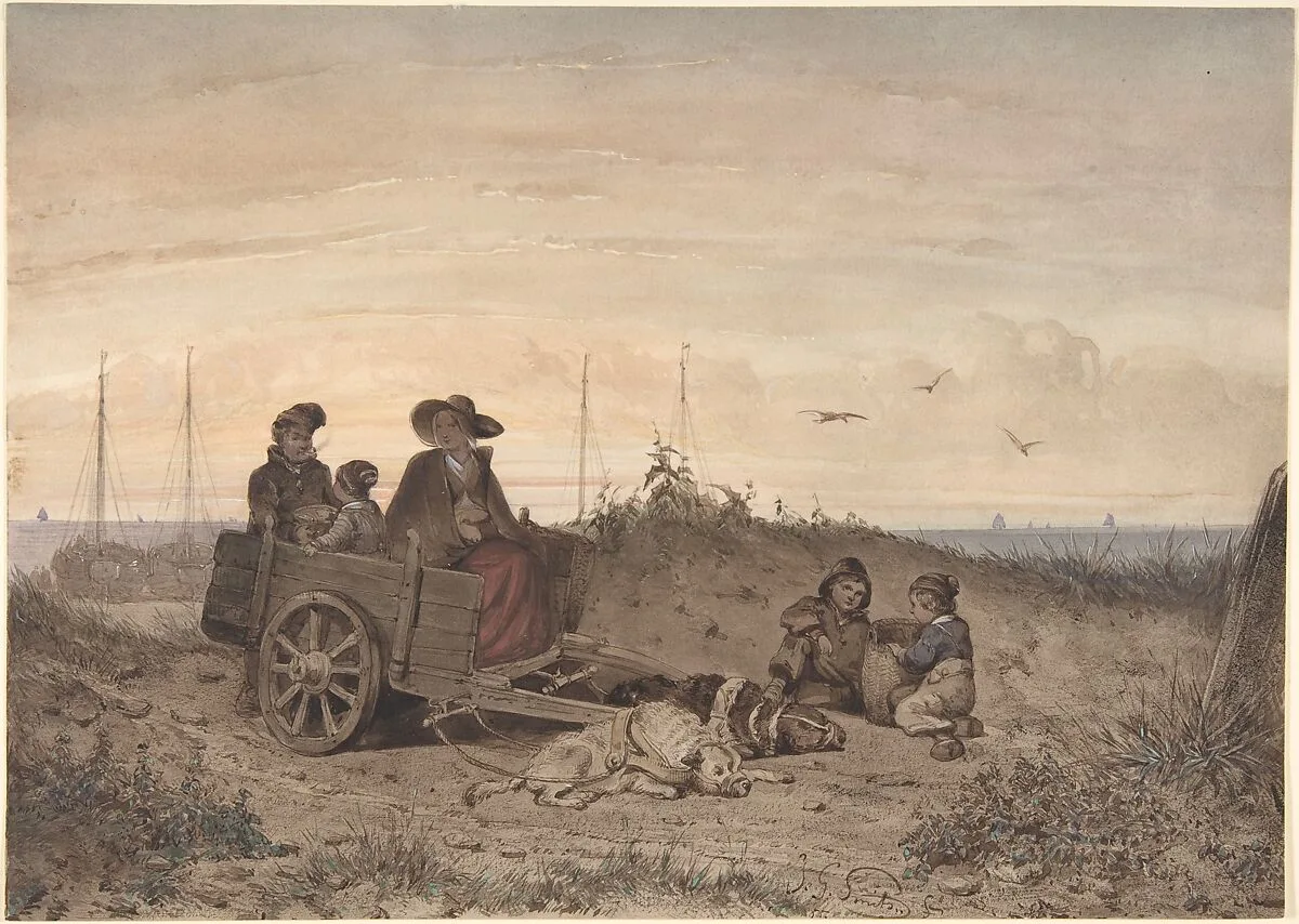 A Fisherman's Family at the Beach, the Mother and One of the Children Sitting in a Cart — Jan Gerard Smits
